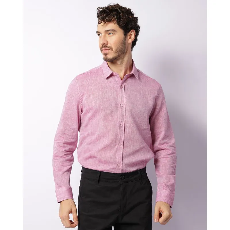 Camisa Masculina Social Linho Manga Longa Rosa 4