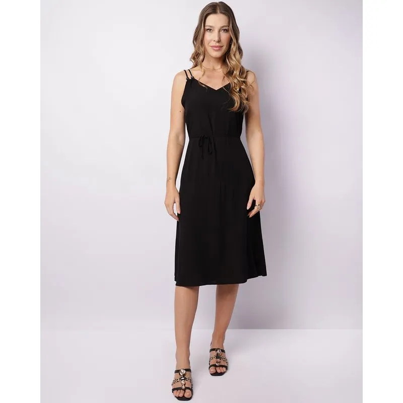 Vestido Feminino Midi Berry & Co. Viscose Alcinha Preto G
