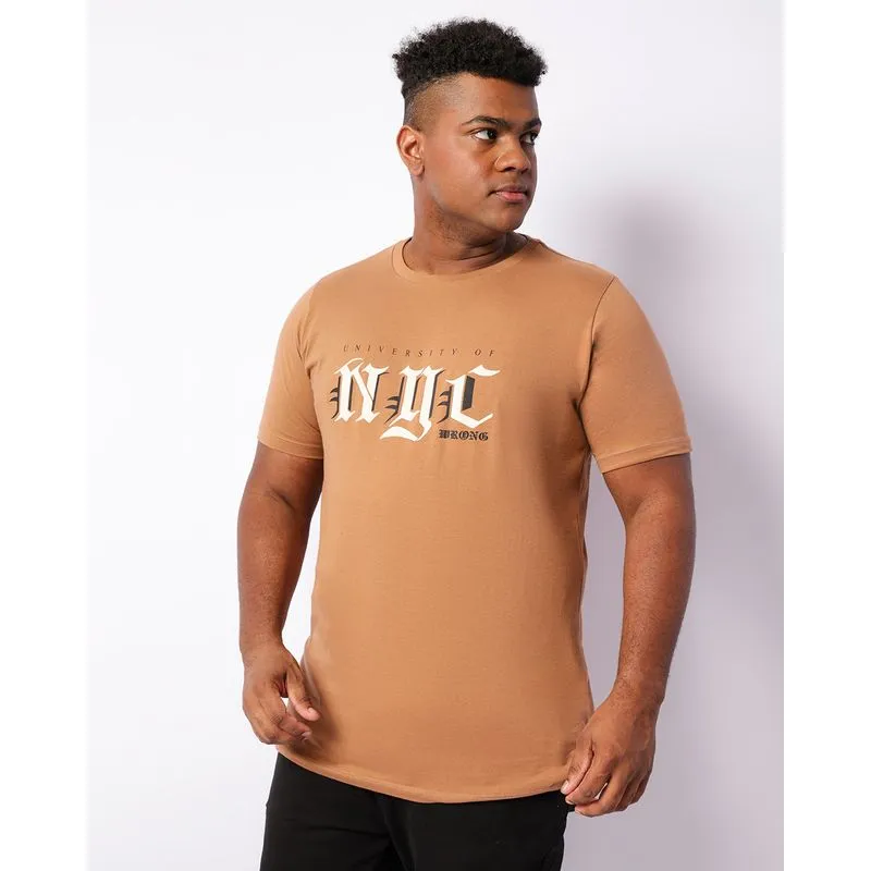 Camiseta Plus Size Masculina Estampa Frontal Manga Curta Marrom G1