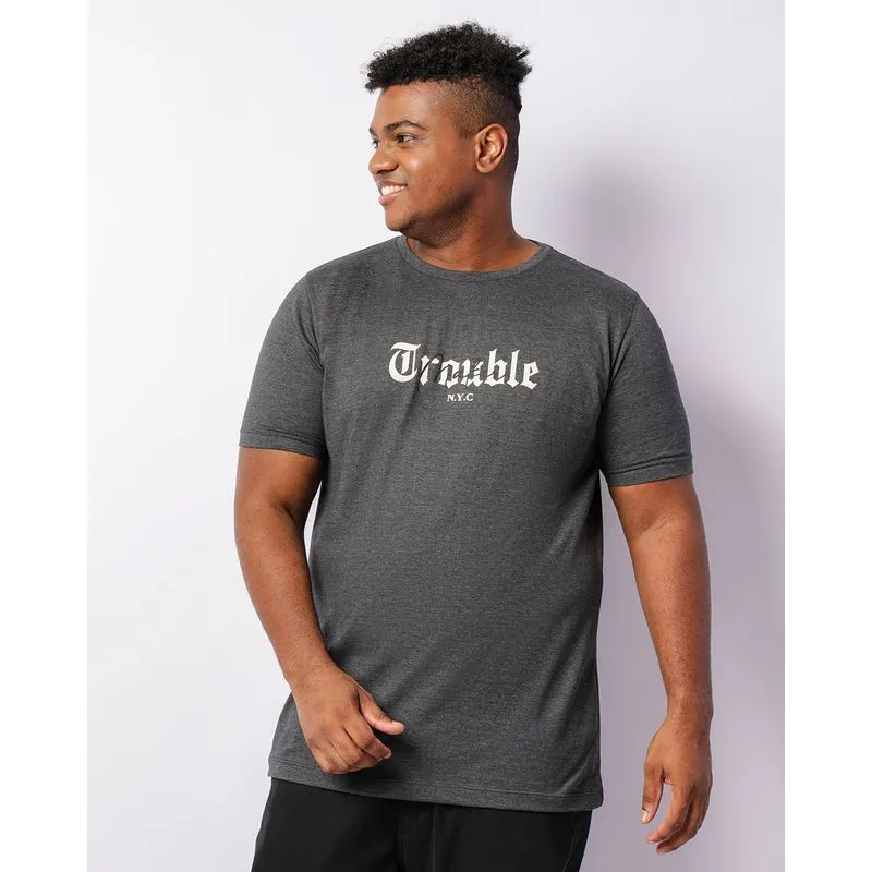 Camiseta Plus Size Masculina Estampa Escrita Manga Curta Cinza G4