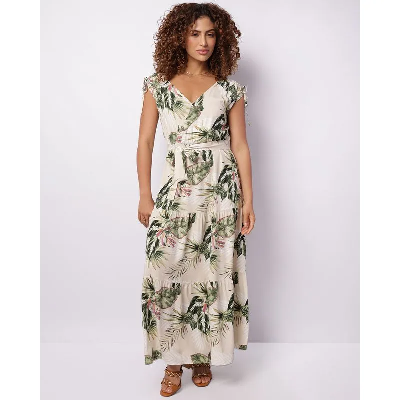 Vestido Feminino Longo Berry & Co. Viscose Estampado Verde P
