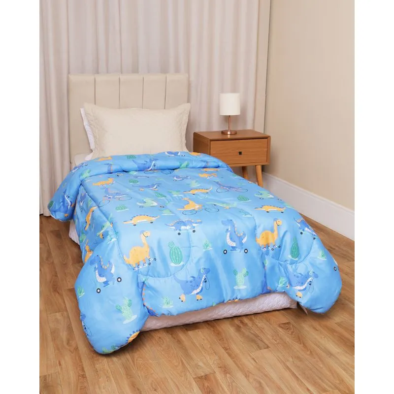 Coberdrom Infantil Solteiro Arte & Cazza Fleece Dupla Face Dinossauro Azul UN