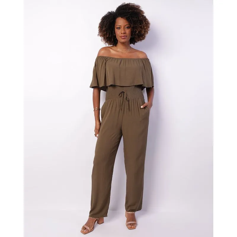 Macacão Feminino Berry & Co. Ciganinha Viscose Verde GG