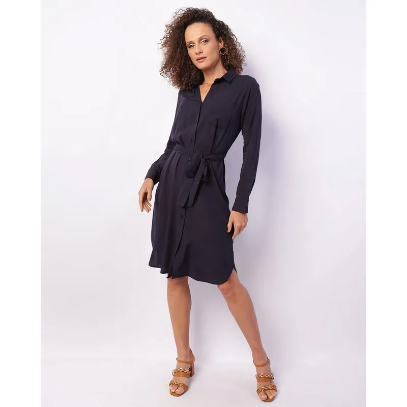 Vestido Feminino Berry & Co. Chemise Curto Manga Longa Marinho G