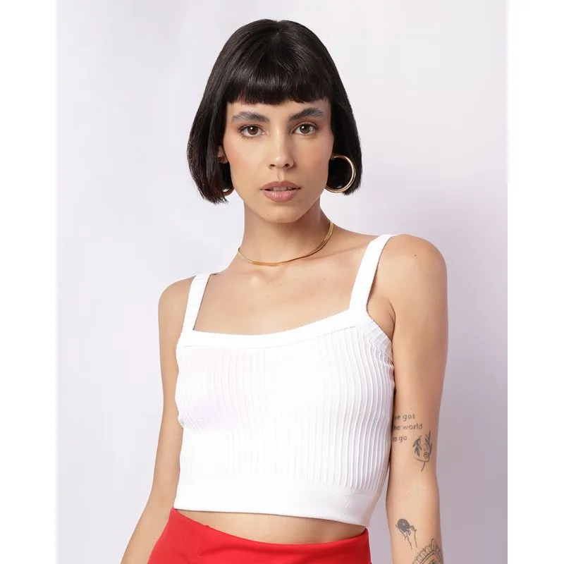 Regata Feminina Cropped Canelada Sem Costura Branca M