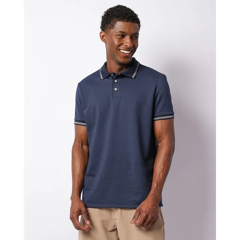 Camisa Polo Texturizada Manga Curta Marinho M