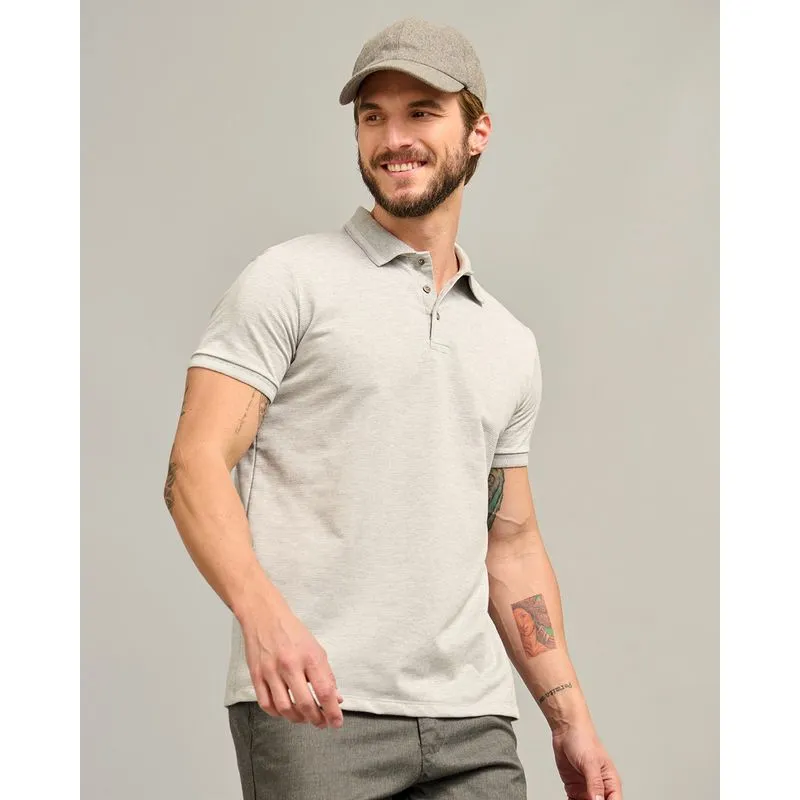 Camisa Polo Masculina Listrada Manga Curta Cinza G