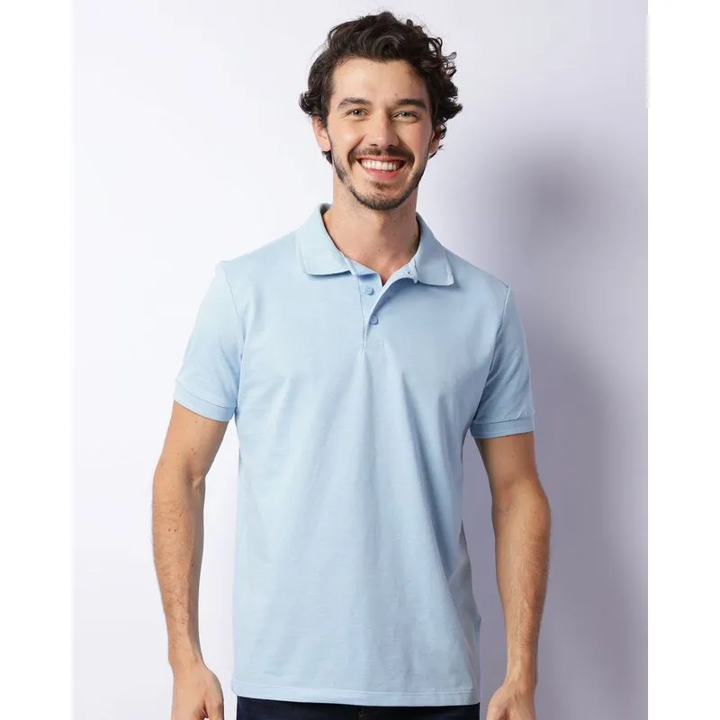 Camisa Polo Masculina Maquinetada Manga Curta Azul G