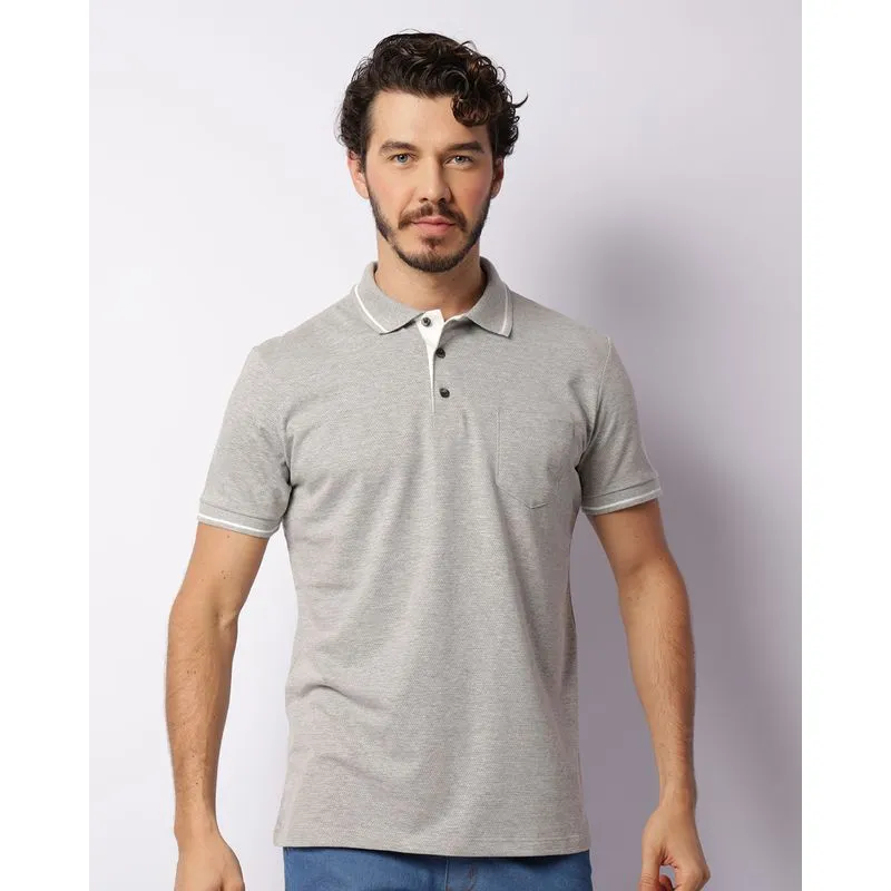 Camisa Polo Masculina Pontilhada Manga Curta Cinza P