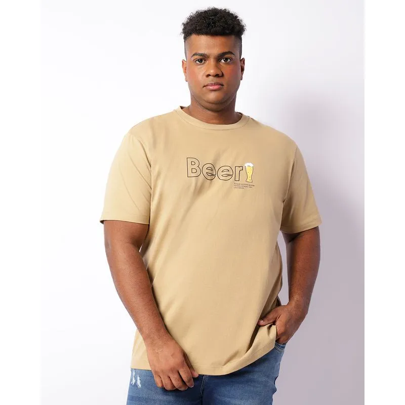 Camiseta Plus Size Masculina Estampa Chopp Manga Curta Bege G3