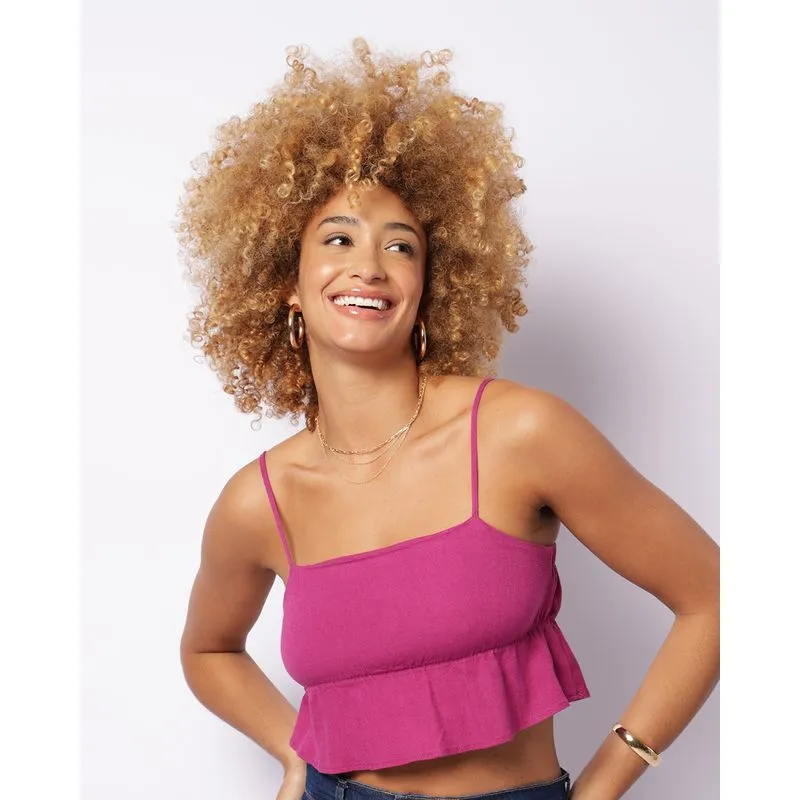Regata Feminina Cropped Viscolinho Com Babado Rosa P