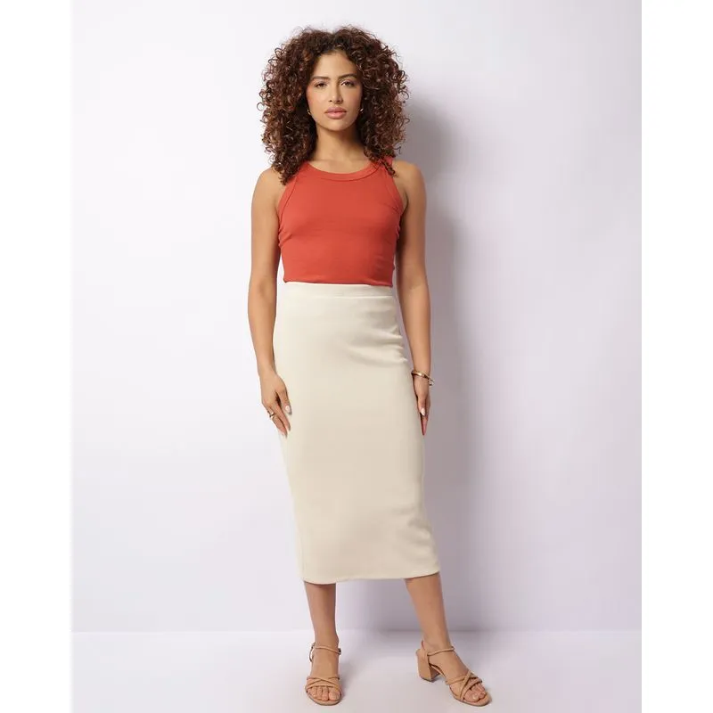 Saia Feminina Berry & Co. Midi Canelada Bege M