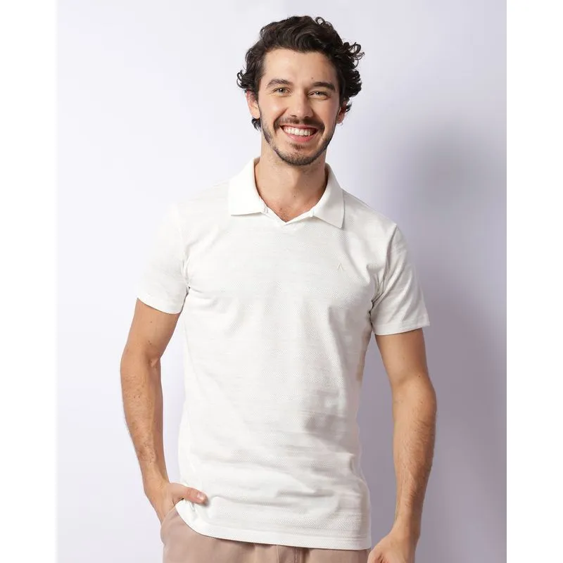 Polo Masculina Manga Curta Texturizada Branca M