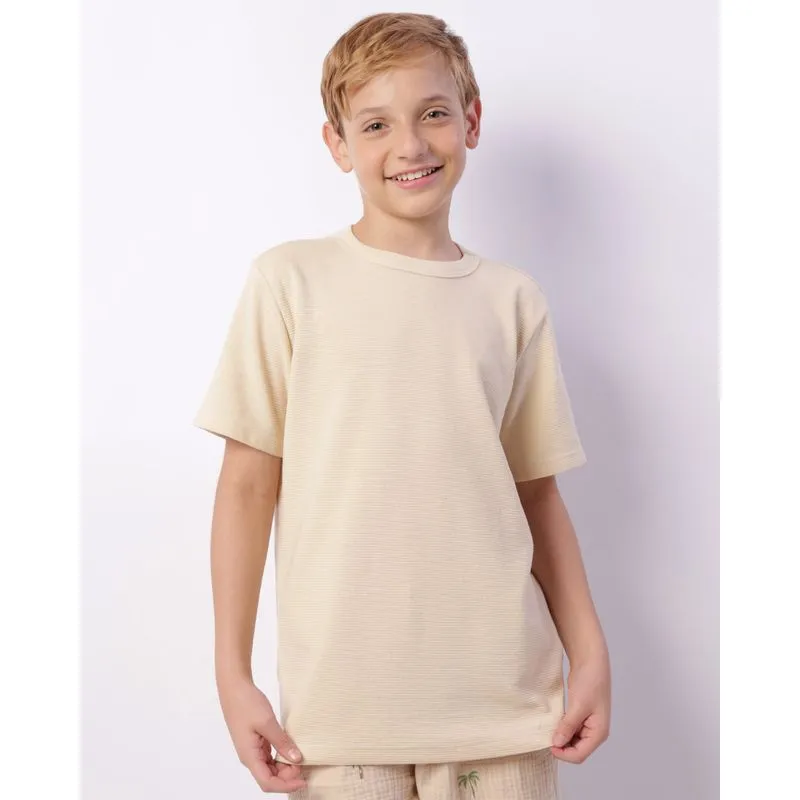 Camiseta Juvenil Texturizada Manga Curta Bege 16