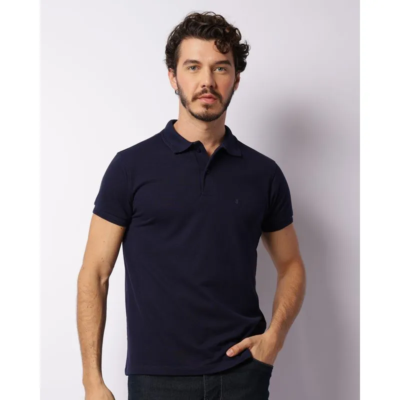 Camisa Polo Masculina Piquet Manga Curta Inversão Marinho P