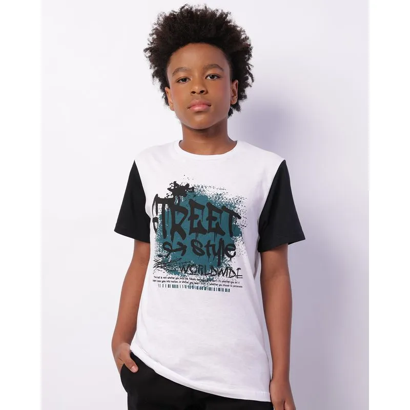Camiseta Juvenil Manga Curta Estampa Urbana Branca 12