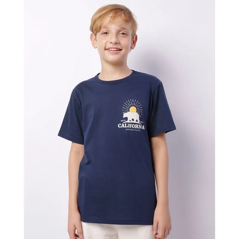 Camiseta Juvenil Estampa Califórnia Manga Curta Marinho 12