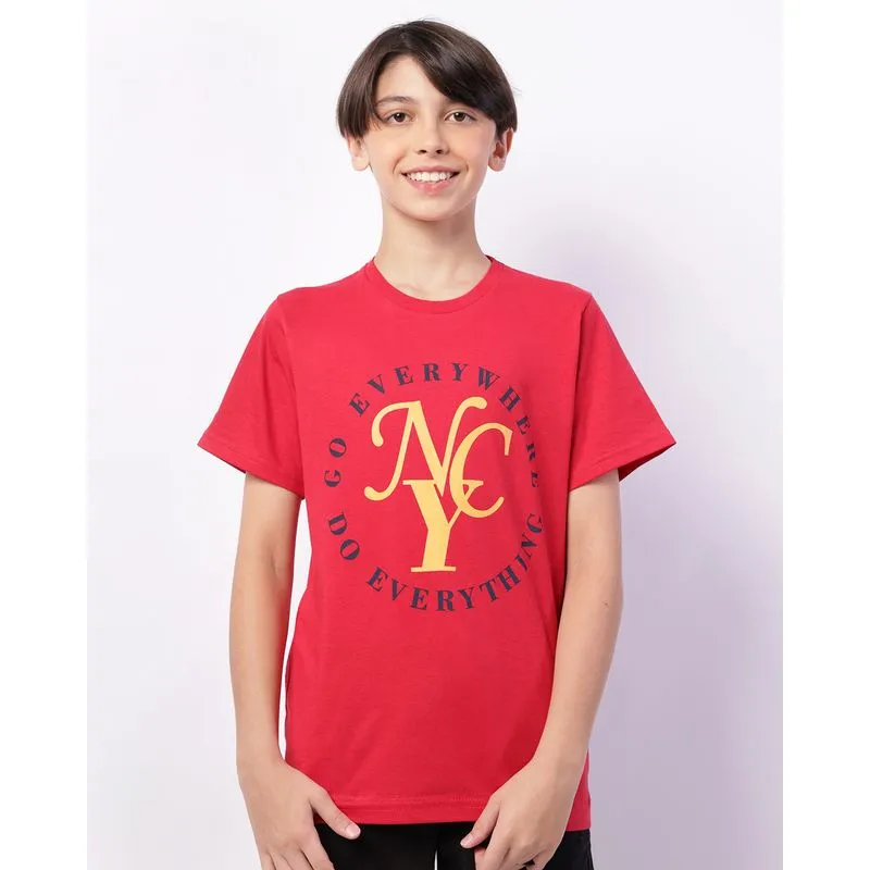 Camiseta Juvenil Estampa Frontal Manga Curta Vermelha 14