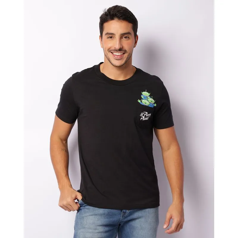 Camiseta Masculina Disney Aliens Toy Story Manga Curta Preta G