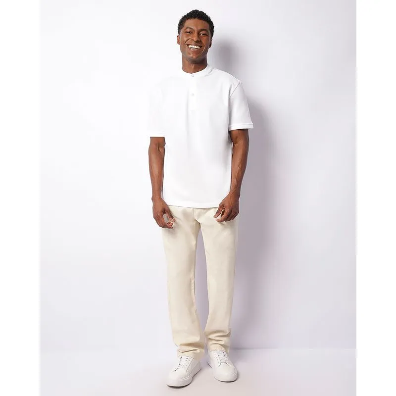 Calça Masculina Viscolinho Reta Com Cordão Off White G