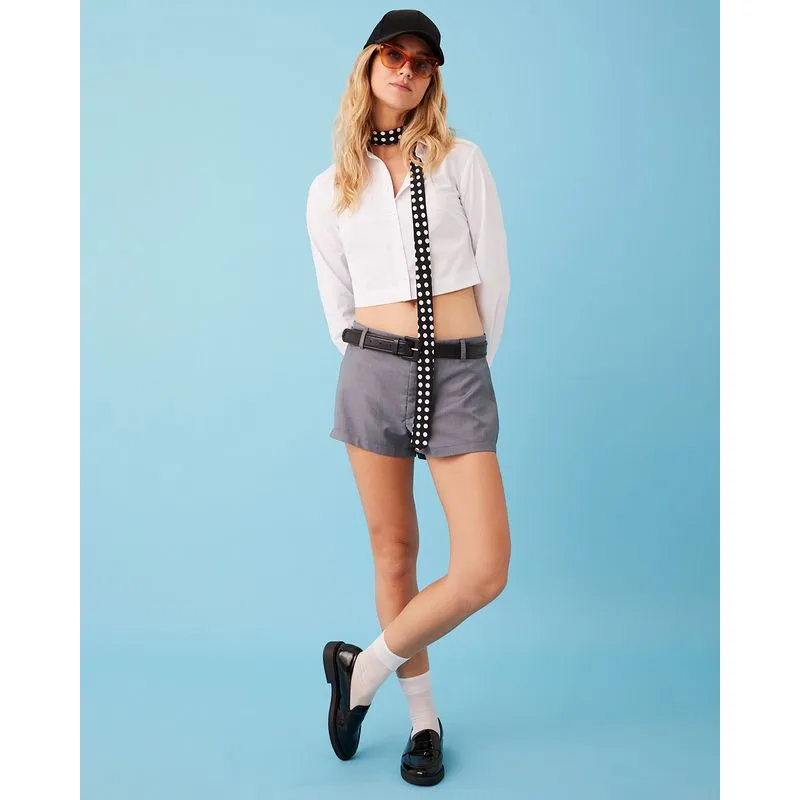 Short Feminino Curto Alfaiataria Cinza 36