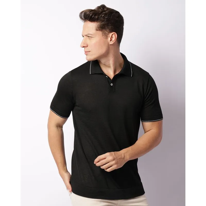 Camisa Polo Masculina Tricô Manga Curta Preta GG