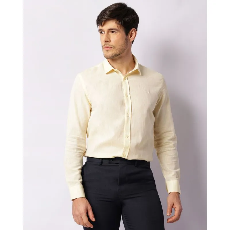 Camisa Masculina Linho Manga Longa Com Botões Amarela 2