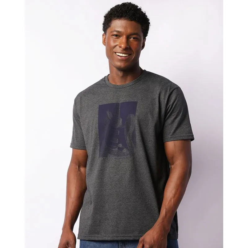 Camiseta Masculina Estampa Guitarra Manga Curta Cinza G