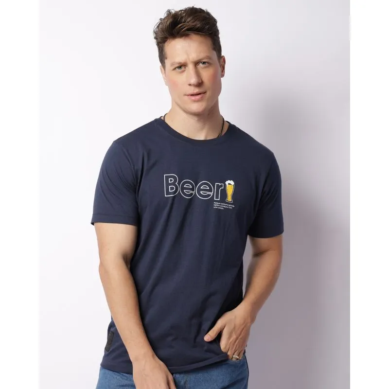 Camiseta Masculina Estampa Cerveja Manga Curta Marinho M