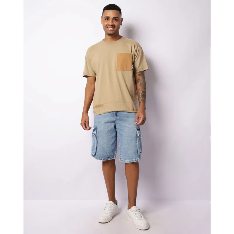 Bermuda Jeans Masculina Bolso Cargo Lapela Com Argola Azul 42