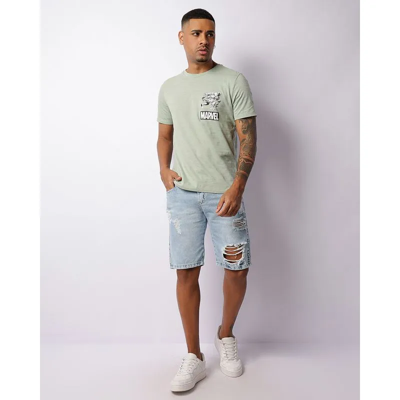 Bermuda Jeans Masculina Reta Com Destroyed Azul 36
