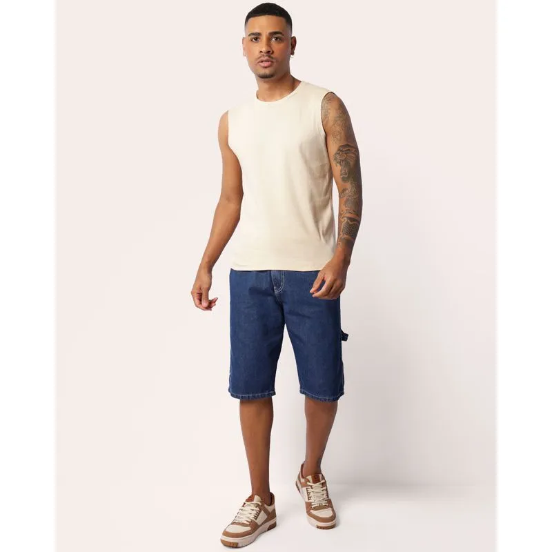 Bermuda Jeans Masculina Com Cinto Bolsos Azul 46