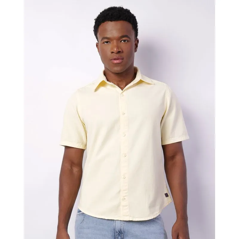 Camisa Jeans Masculina Manga Curta Amarela M