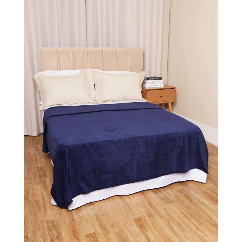 Manta Casal Fleece Andreza 180cm x 220cm Navy Marinho UN