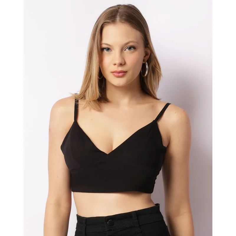 Blusa Feminina Cropped Alcinhas Viscose com Bojo Preta P