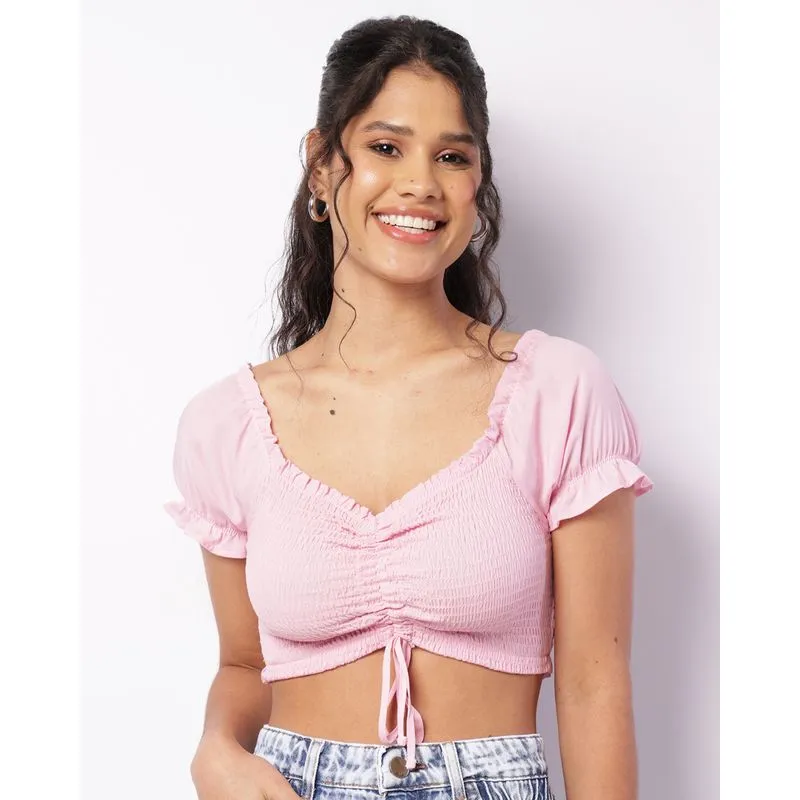 Blusa Feminina Berry & Co. Cropped Manga Curta Colissê Rosa GG