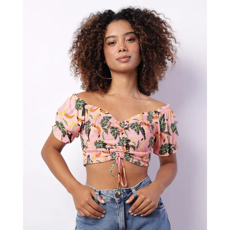Blusa Feminina Berry & Co. Cropped Colissê Estampada Rosa G