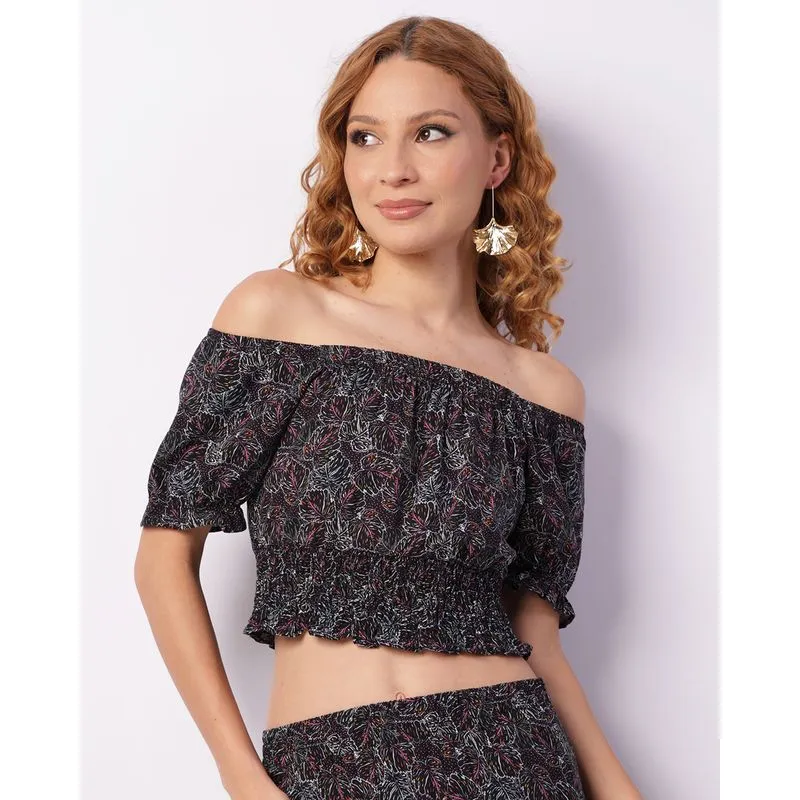 Blusa Feminina Berry & Co. Ciganinha Estampada Preta GG