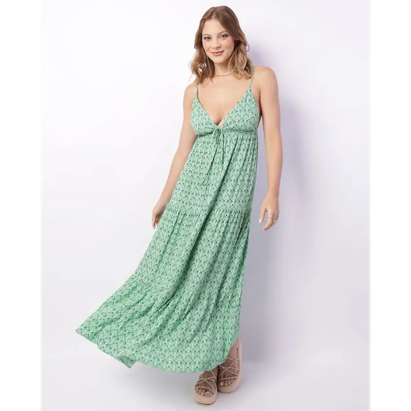 Vestido Feminino Berry & Co. Viscose Longo Estampado Verde M