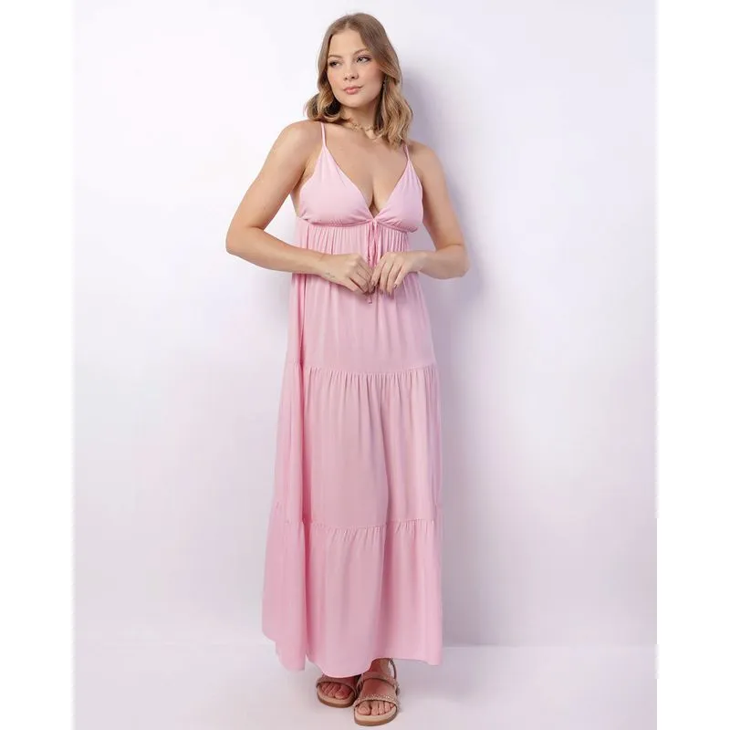 Vestido Feminino Longo Berry & Co. Viscose Alcinha Rosa GG