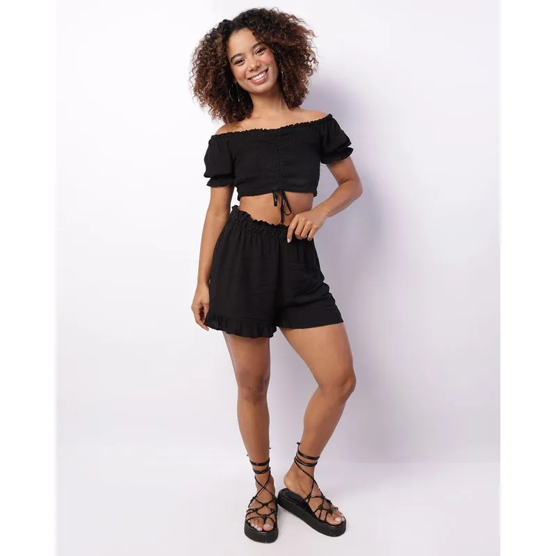 Short Feminino Curto Berry & Co. Viscose com Babados Preto M