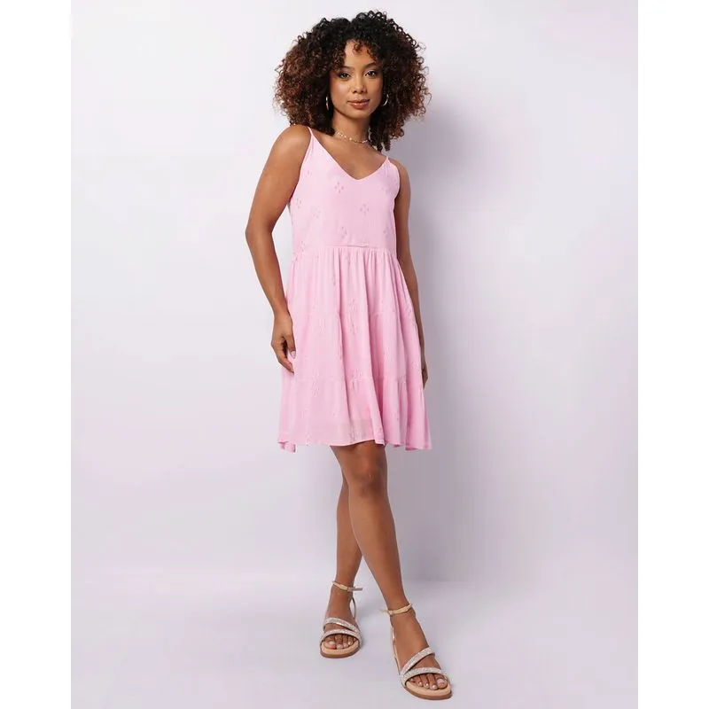 Vestido Feminino Berry & Co. Curto Viscose Bordado Rosa M
