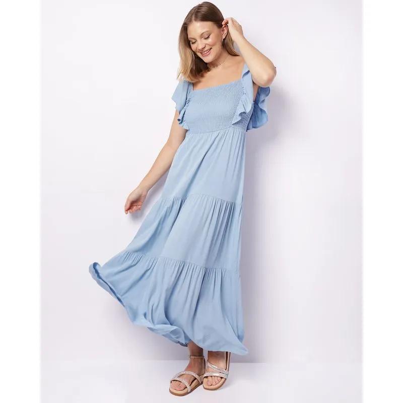 Vestido Feminino Longo Viscose Três Marias Lastex Azul PP