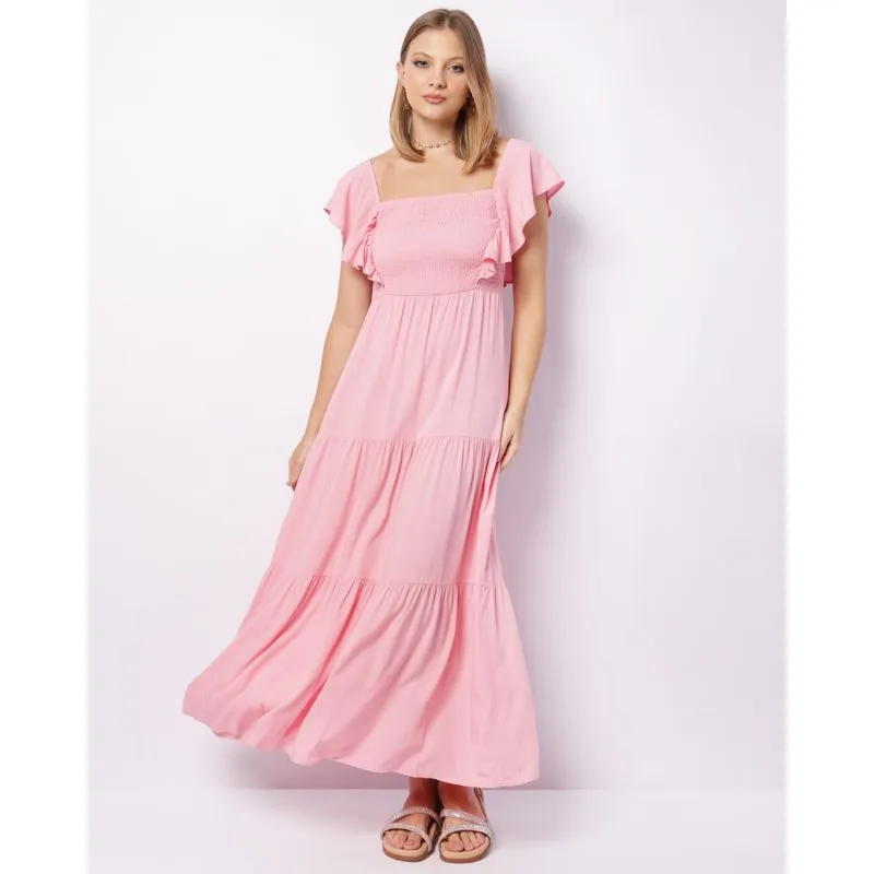 Vestido Feminino Longo Viscose Três Marias Lastex Rosa M