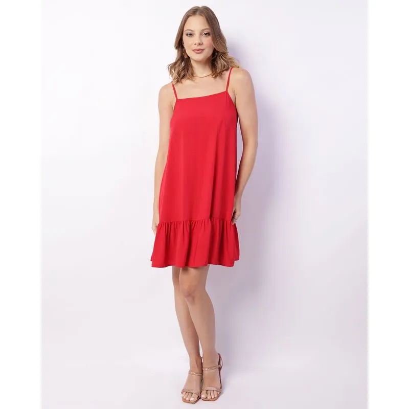 Vestido Feminino Berry & Co. Curto Viscose com Babado Vermelho G