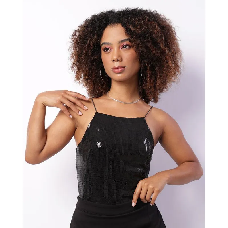 Regata Feminina Berry & Co. Cropped Paetê Preta P