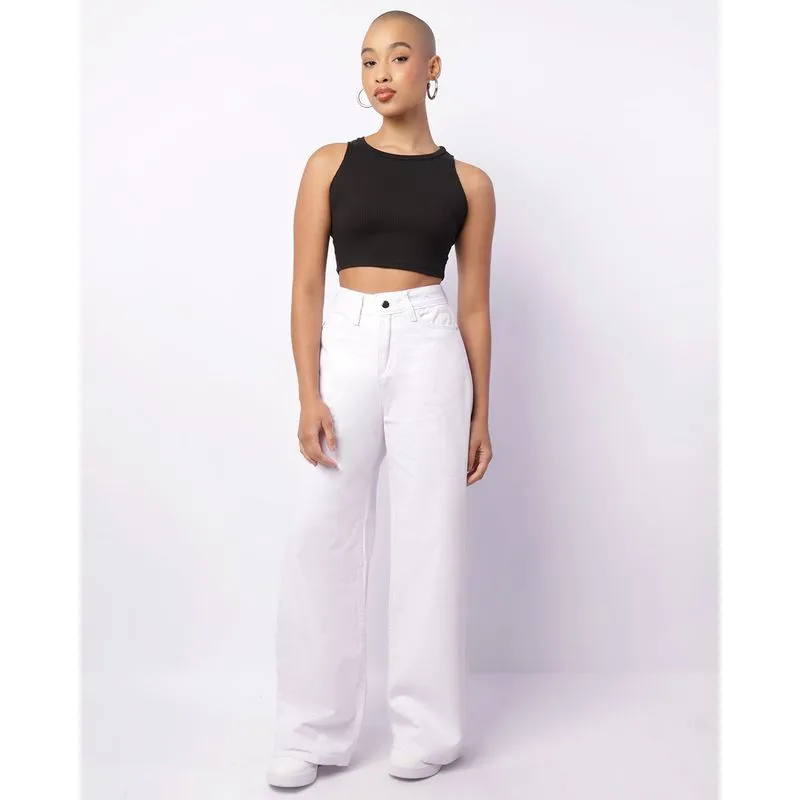 Calça Feminina Sarja Wide Leg Branca 40