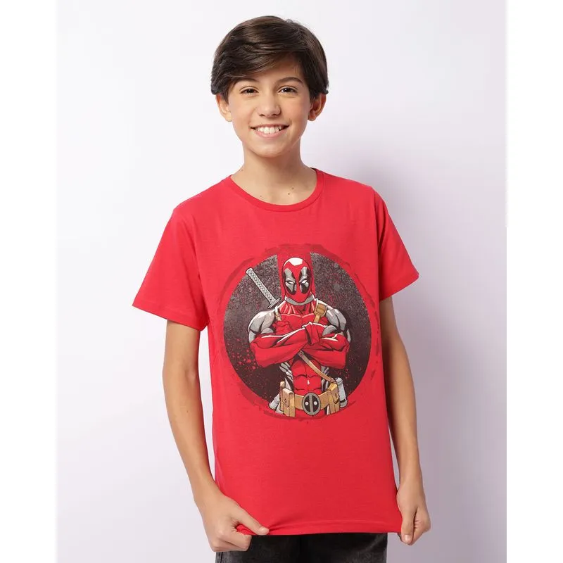 Camiseta Juvenil Marvel Deadpool Manga Curta Vermelha 12
