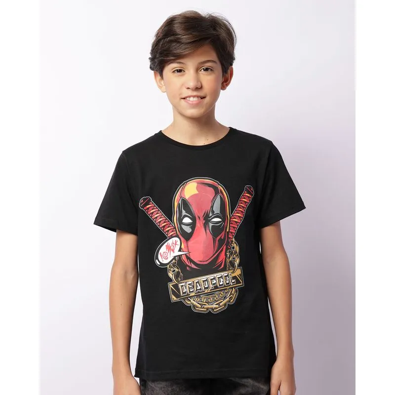 Camiseta Juvenil Marvel Estampa Deadpool Manga Curta Preta 10