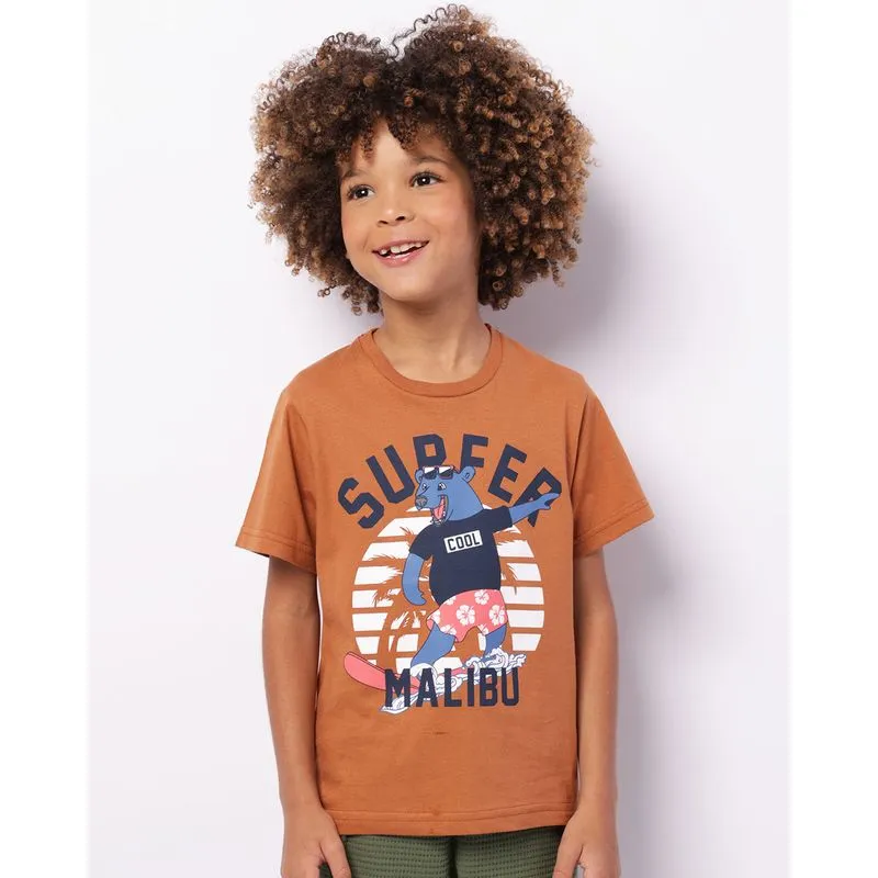 Camiseta Infantil Estampa Urso Manga Curta Marrom 8